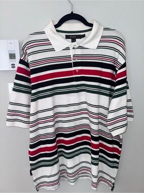 Sean John Striped Polo Shirt in White, Black, Red & Green